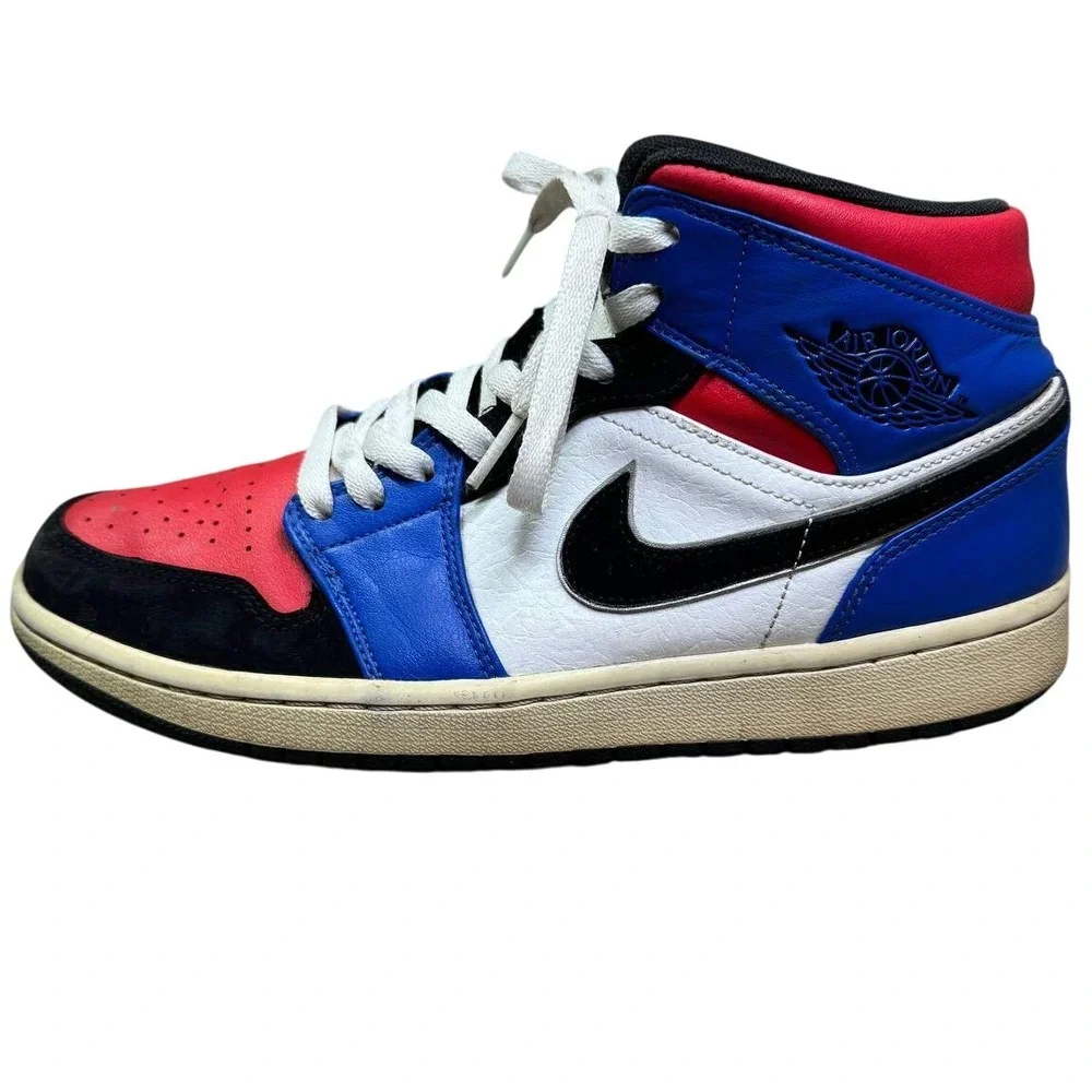 Nike Air Jordan 1 Mid Top 3 Men 8.5 Red‎ Blue Retro Basketball 554724-124